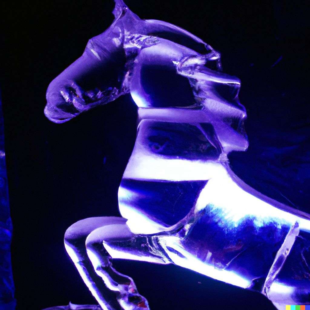 a horse, ice sculpture